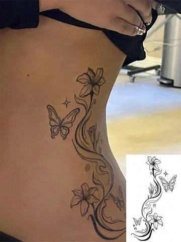Elegant Floral Butterfly Tattoo Sticker
