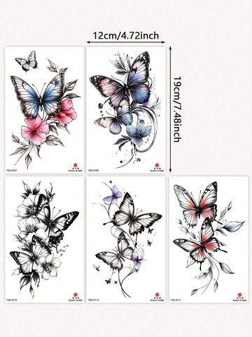 Colorful Butterfly Floral Tattoo Set