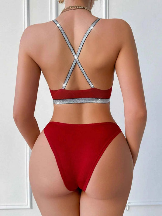 Ruby Shine Camisole Bra & Panty Set with Silver Trim