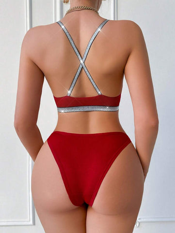 Ruby Shine Camisole Bra & Panty Set with Silver Trim