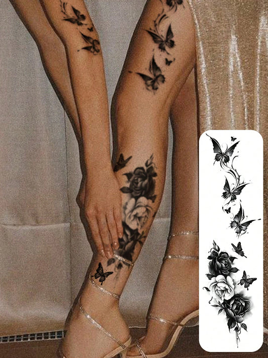 Black Flower Butterfly Tattoo Set II