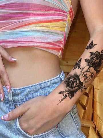 Black Flower Butterfly Tattoo Set II