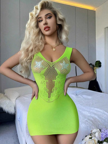 Sheer Jacquard Mesh Bodycon Skirt - Green