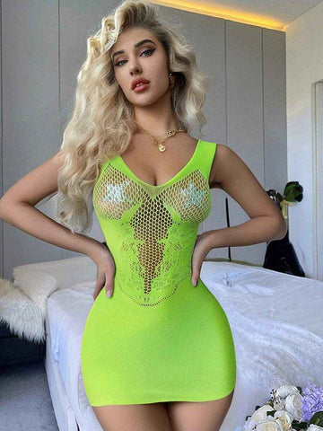 Sheer Jacquard Mesh Bodycon Skirt - Green