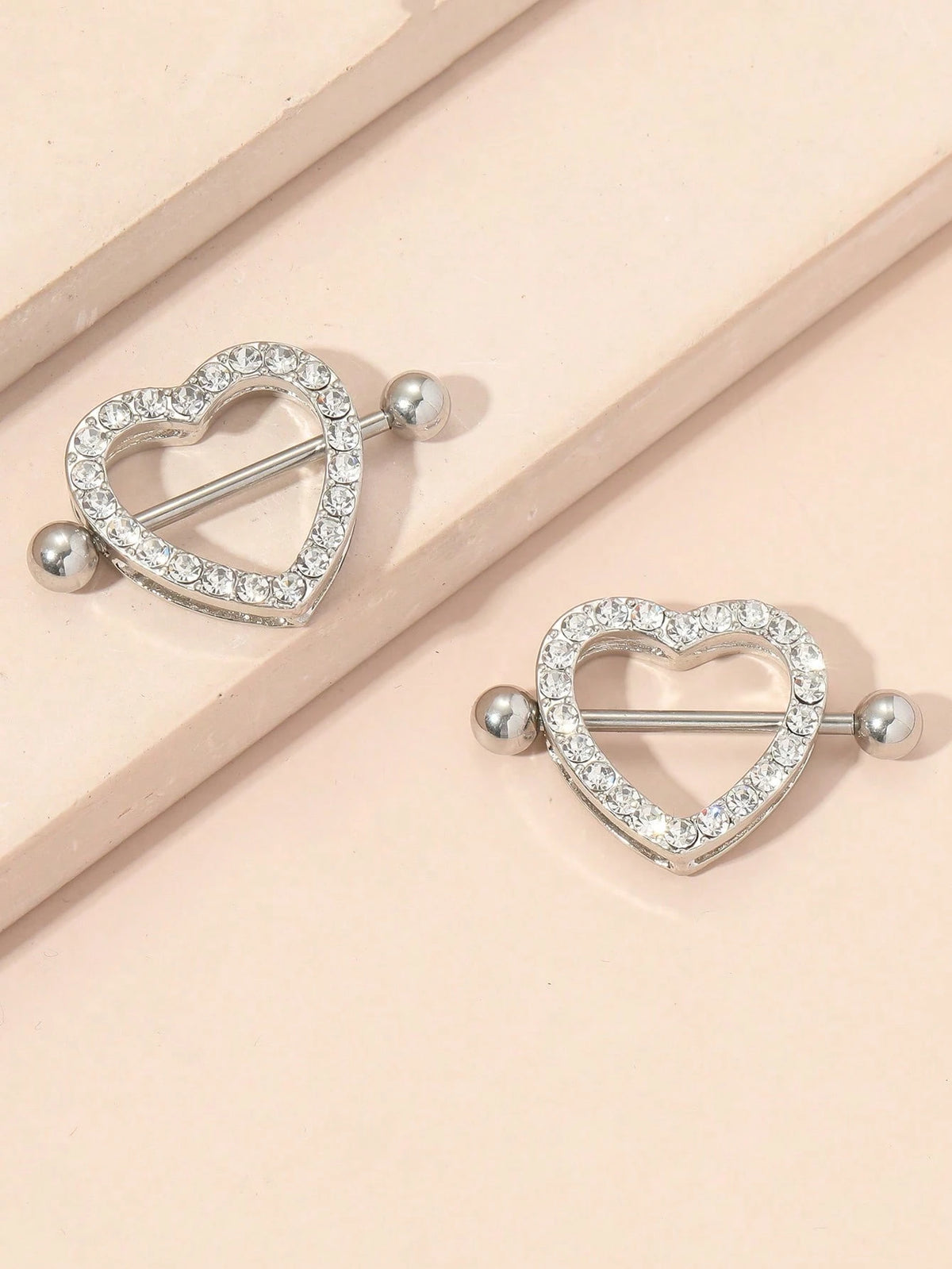 Heart Rhinestone Nipple Rings