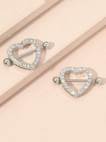 Heart Rhinestone Nipple Rings