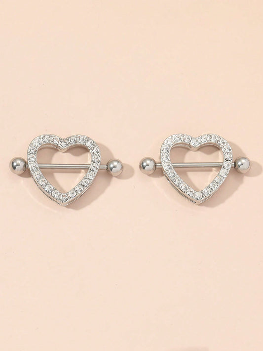 Heart Rhinestone Nipple Rings