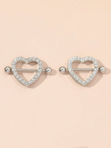 Heart Rhinestone Nipple Rings