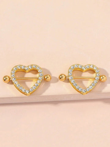 Heart Rhinestone Nipple Rings