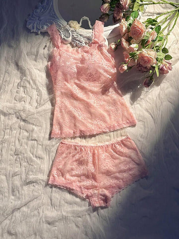2pcs/Set Women Lace Camisole And Shorts Lingerie Set