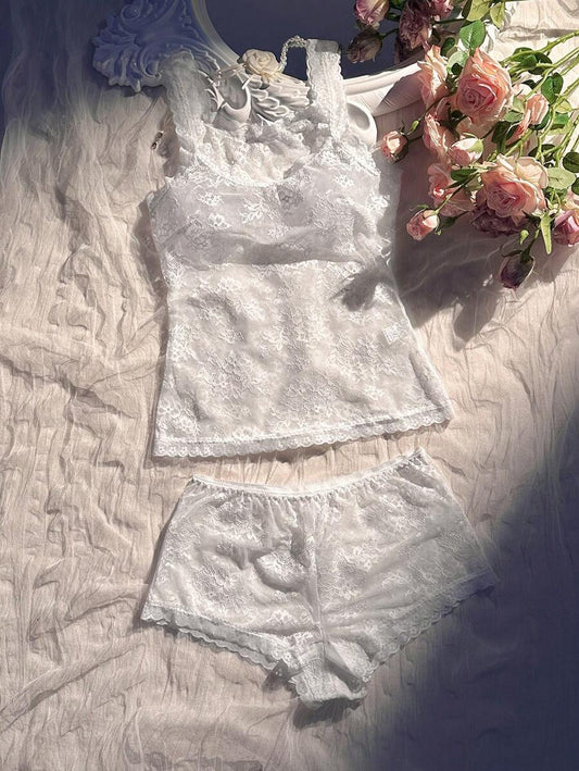 2pcs Women Lace Camisole Lingerie Set