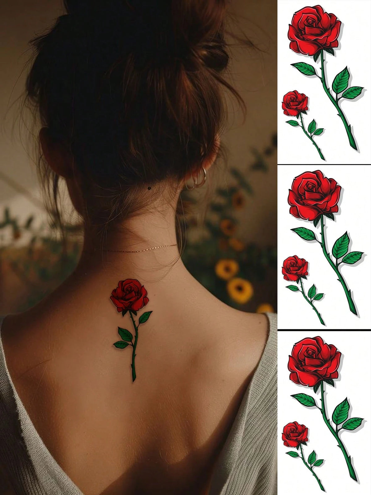 3D Red Rose Tattoo Set
