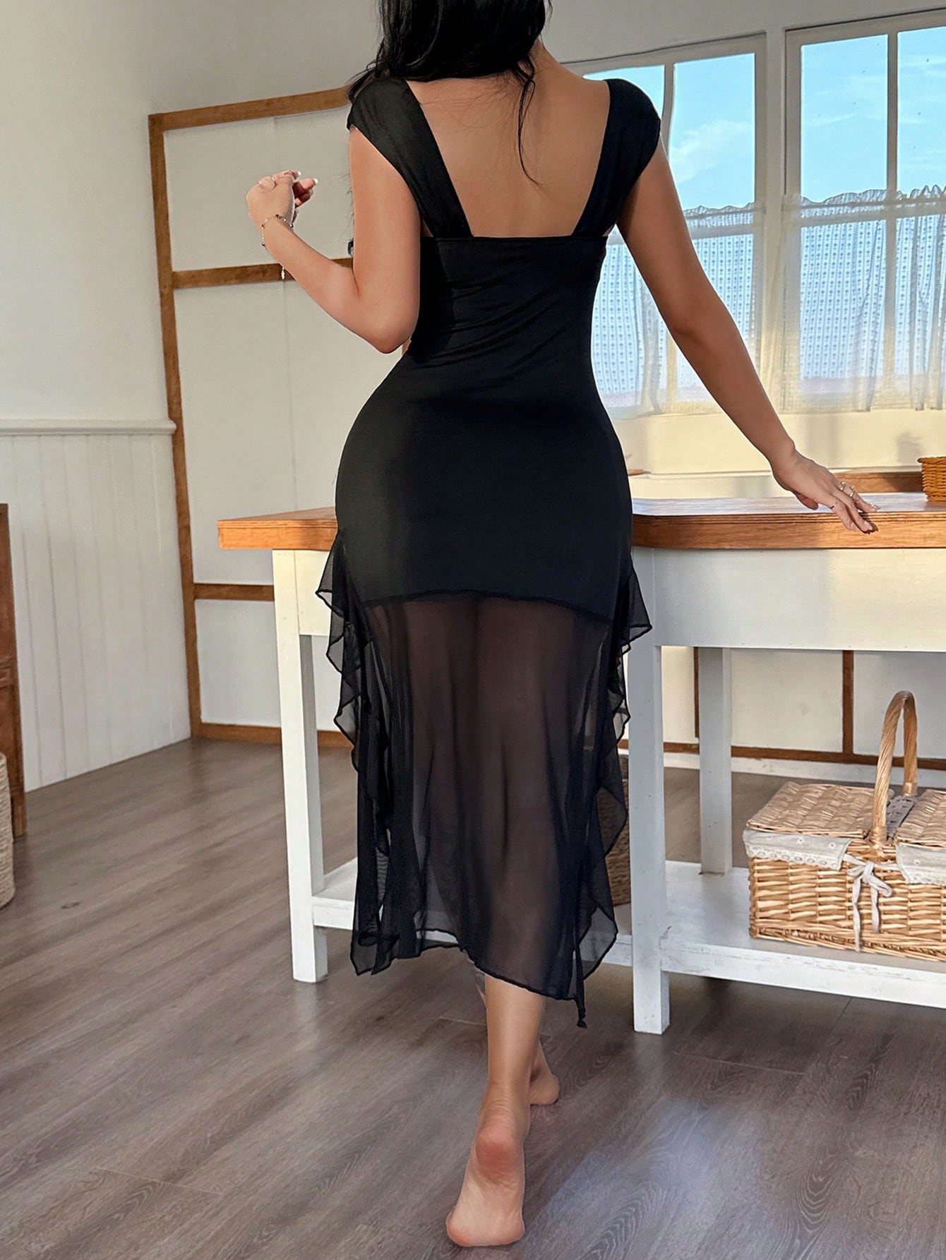 Mesh Side Slit Nightie - TFI Lingerie Pakistan - Image 2