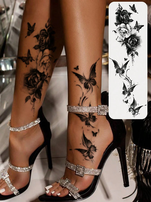 Black Flower Butterfly Tattoo Set II