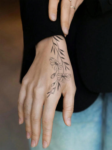 Green Leaf Vine Floral Tattoo Sticker II