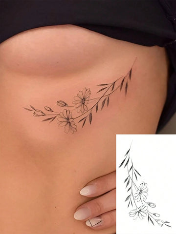 Green Leaf Vine Floral Tattoo Sticker II