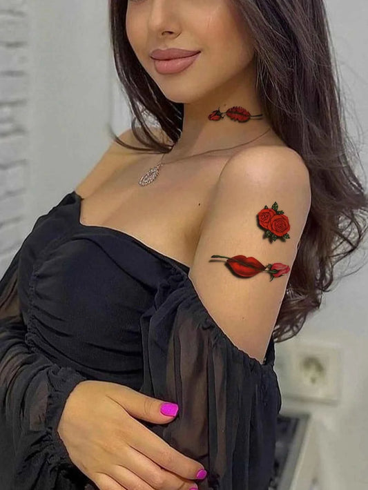 Red Lips Strawberry Cherry Tattoo Set