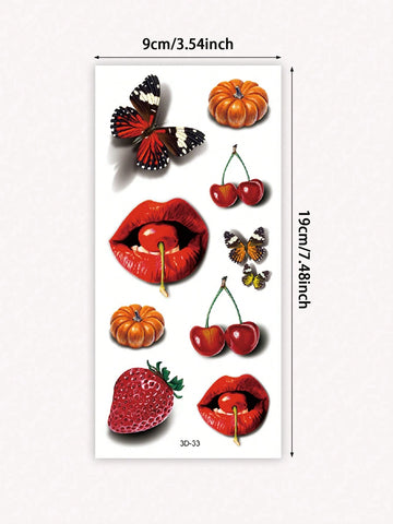Red Lips Strawberry Cherry Tattoo Set