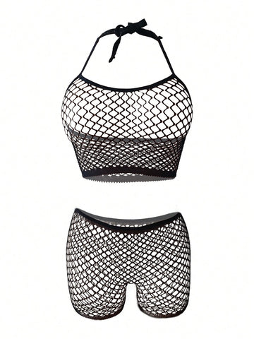 Fishnet Camisole Bra Shorts Set