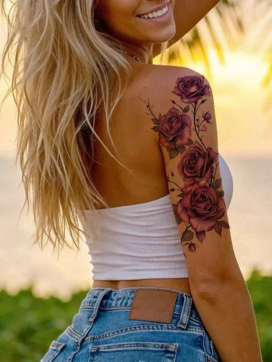 Purple Flower Tattoo Set