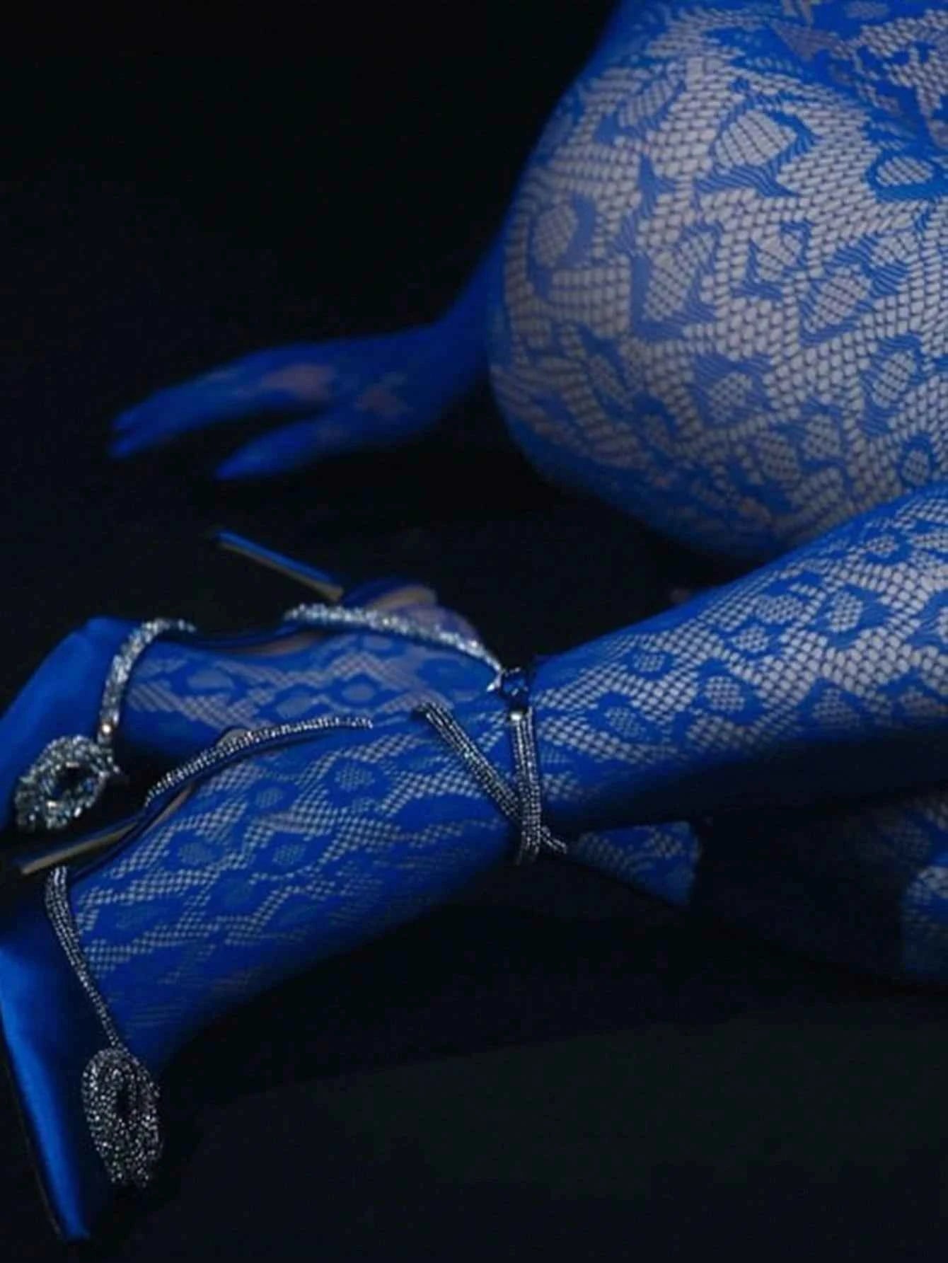 Fishnet Elastic Role Play Bodysuit - Royal Blue