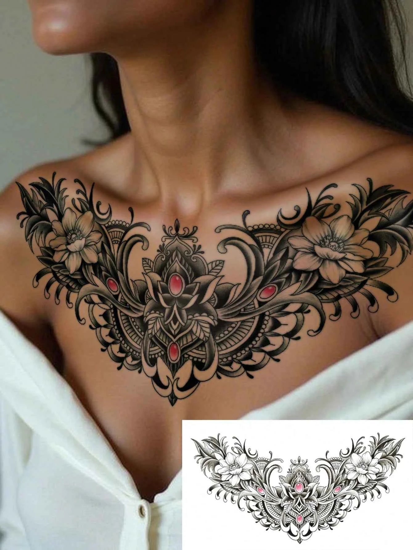 Retro Gemstone Floral Jewelry Tattoo Sticker