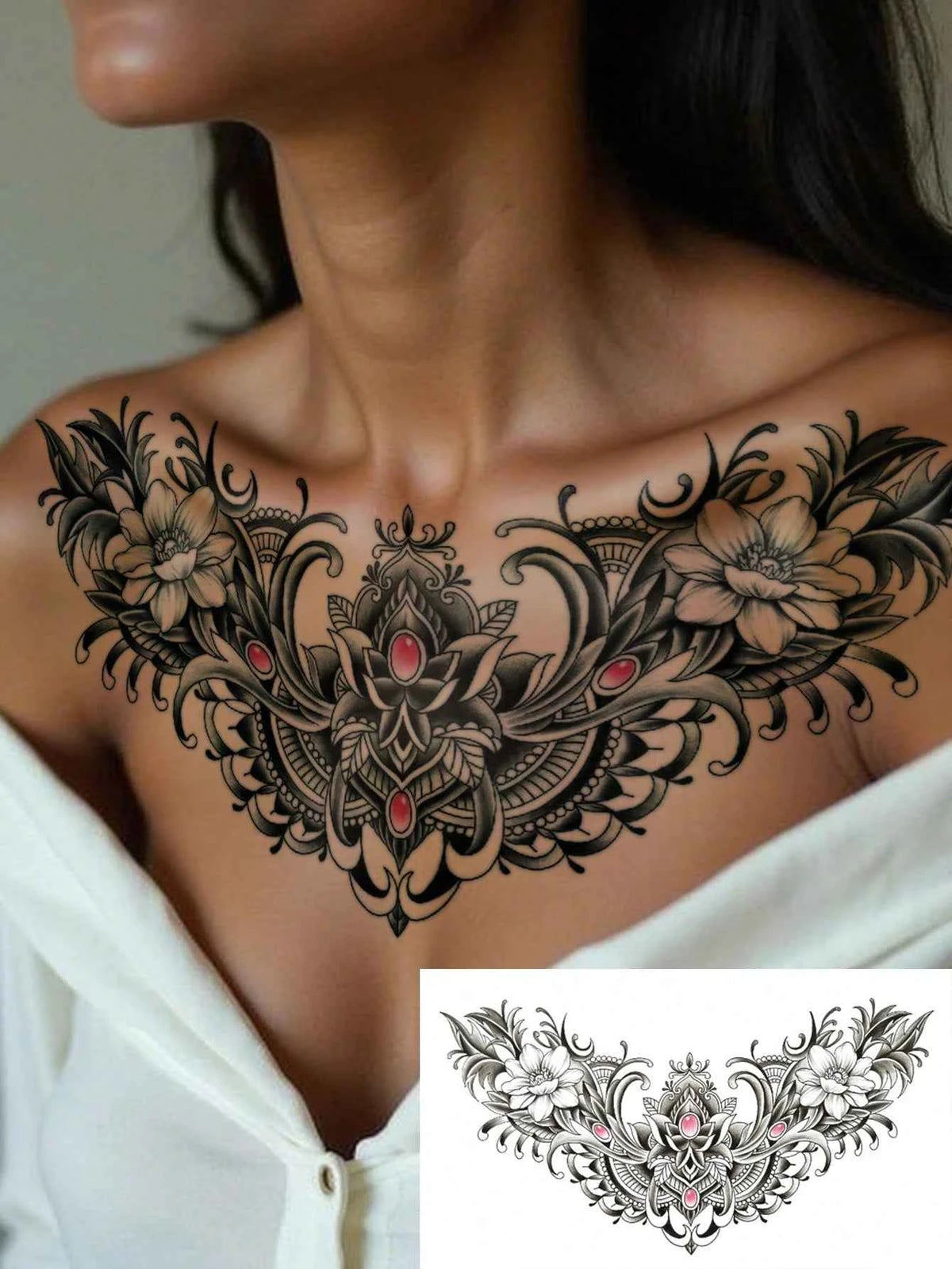 Retro Gemstone Floral Jewelry Tattoo Sticker