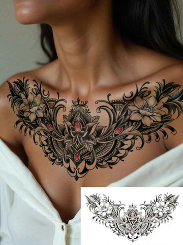 Retro Gemstone Floral Jewelry Tattoo Sticker