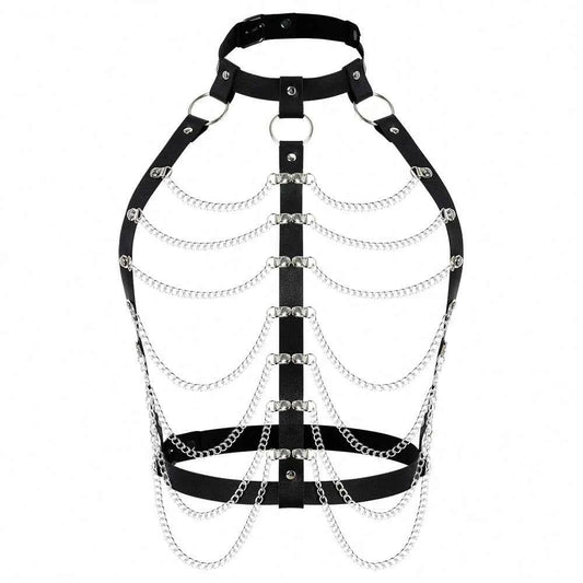 Steampunk Leather Metal Chain Body Harness