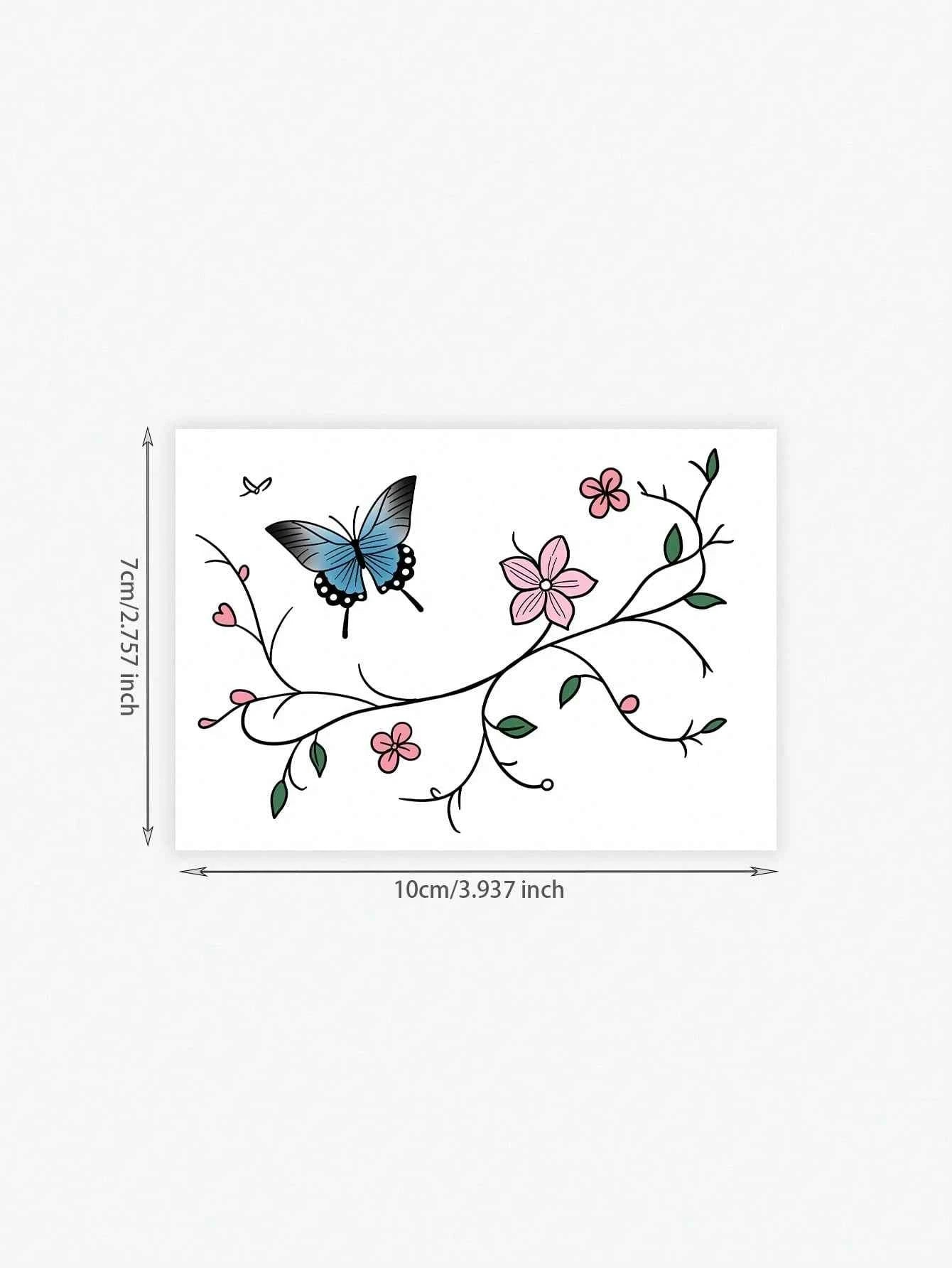 Colorful Butterfly Floral Tattoo Sticker II