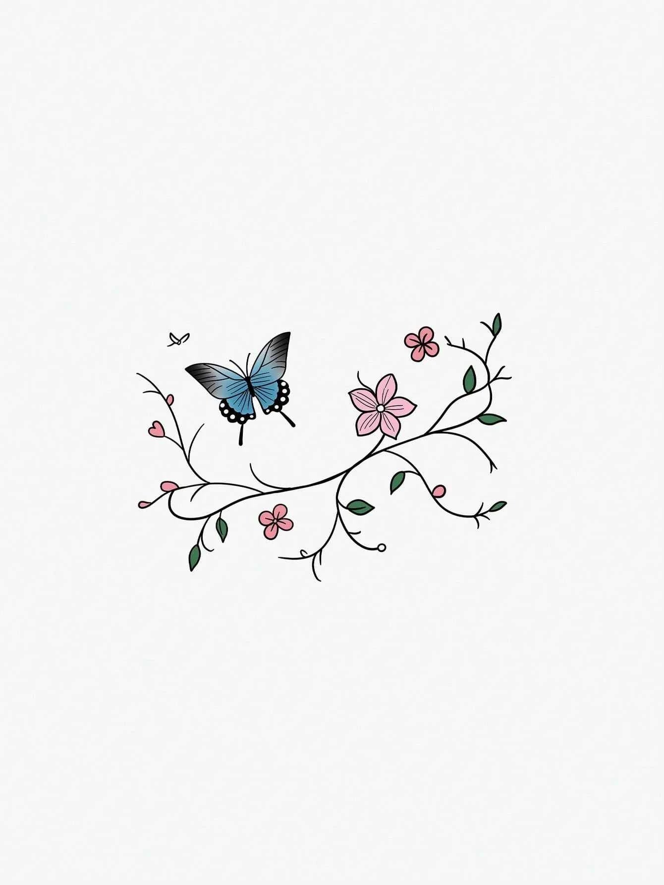 Colorful Butterfly Floral Tattoo Sticker II