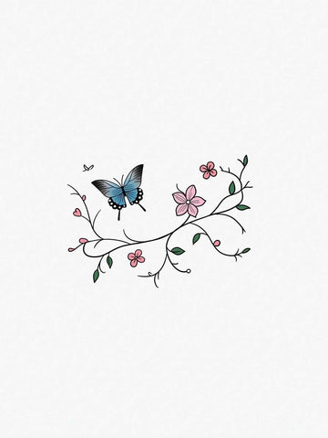 Colorful Butterfly Floral Tattoo Sticker II