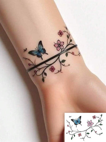 Colorful Butterfly Floral Tattoo Sticker II