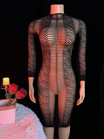 Hollow-Out Bodycon Fishnet Dress