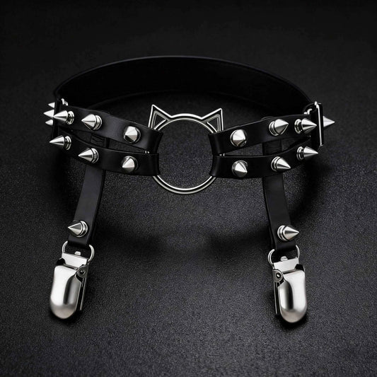 1 PC Adjustable Leather Thigh Garter With Clips Punk Goth Garters - ED