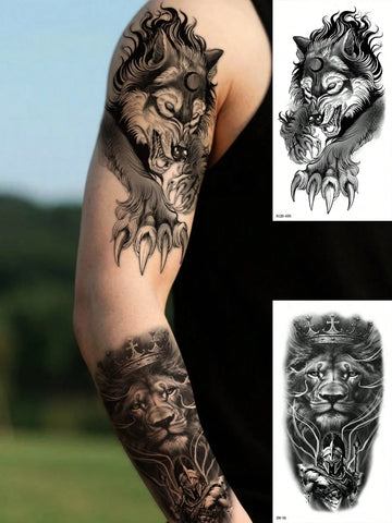 Lion Tiger Wolf Tattoo Set
