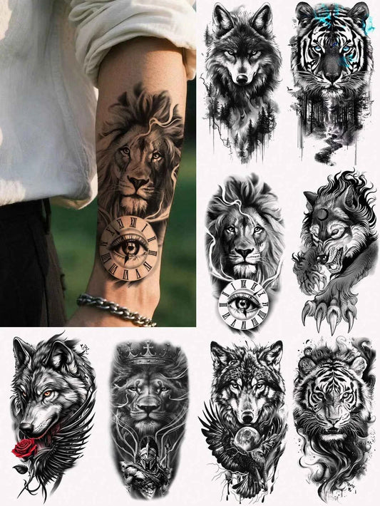 Lion Tiger Wolf Tattoo Set