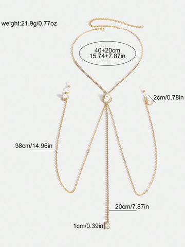Pearl Rhinestone Nipple Clip Necklace