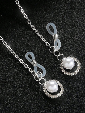 Pearl Rhinestone Nipple Clip Necklace