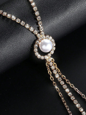 Pearl Rhinestone Nipple Clip Necklace