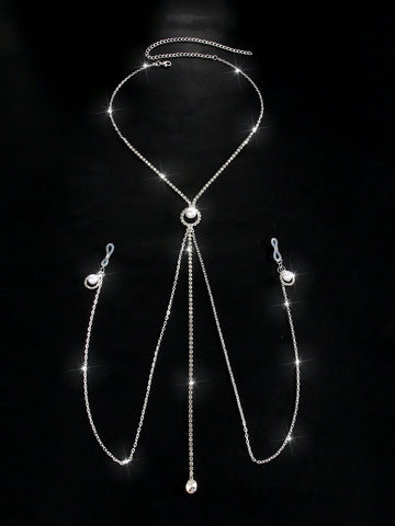 Pearl Rhinestone Nipple Clip Necklace
