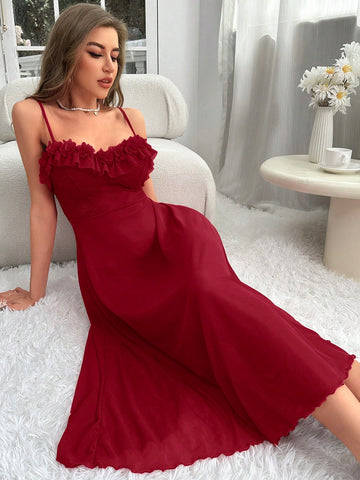 Solid Ruffle Trim Camisole Nightie - TFI Lingerie Pakistan - Image 3