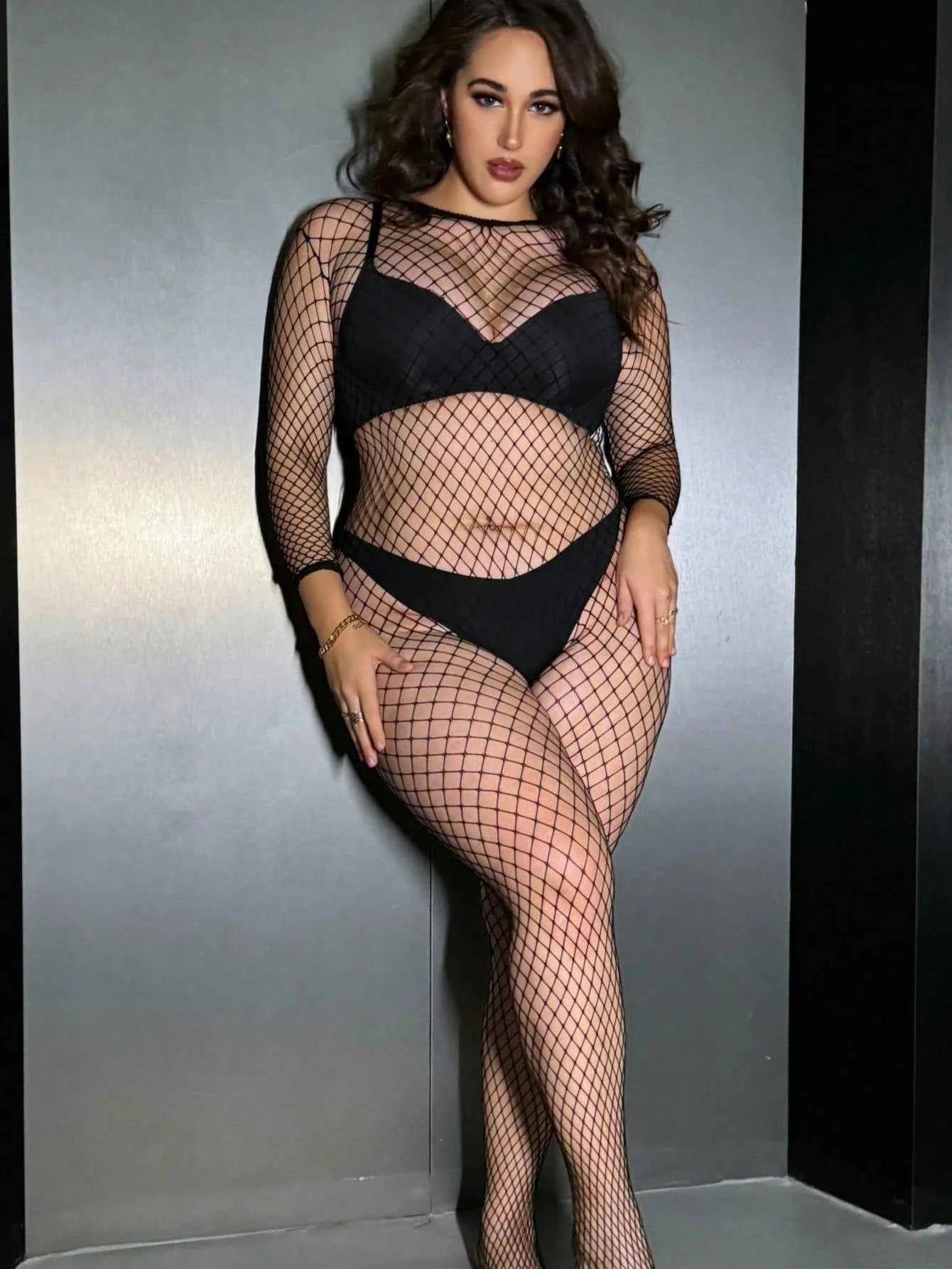 Plus Size Open Crotch Bodystocking