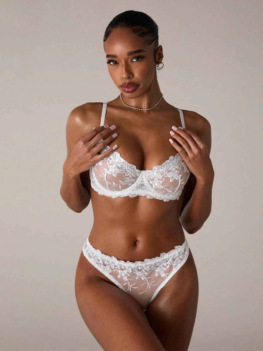 White Floral Lace Underwire Bridal Lingerie Set