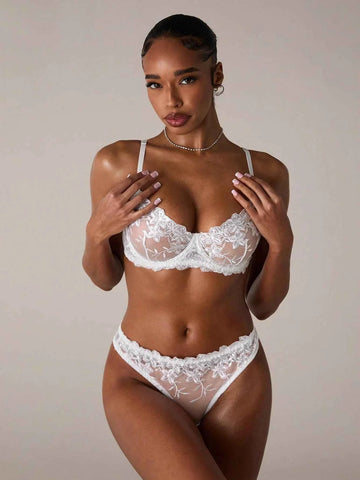 White Floral Lace Underwire Bridal Lingerie Set