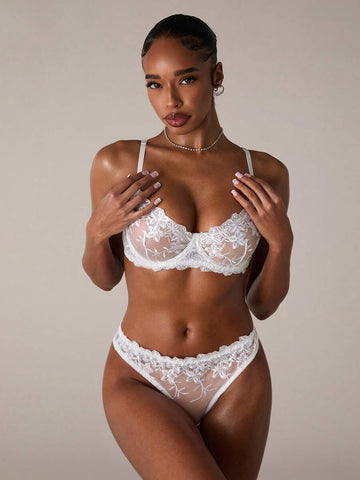 White Floral Lace Underwire Bridal Lingerie Set