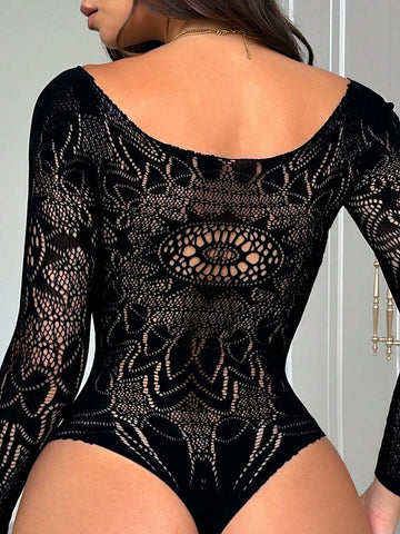 Artistic Hollow-Out Sheer Bodysuit