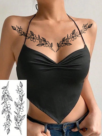 Large Flower Leaf Tattoo Sticker