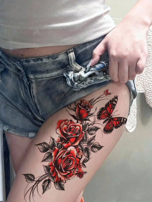 Colorful Flower Butterfly Love Tattoo Set