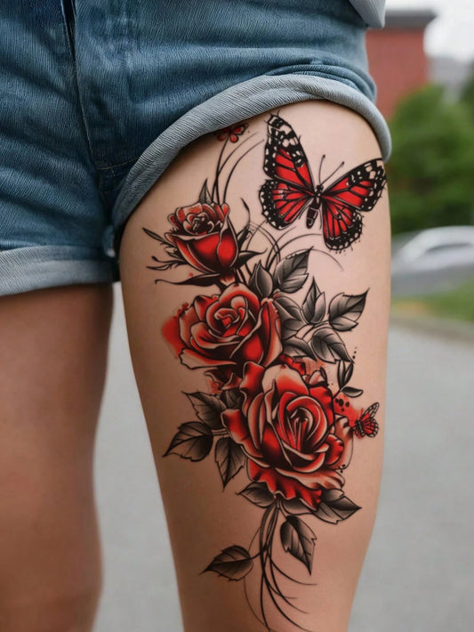 Colorful Flower Butterfly Love Tattoo Set